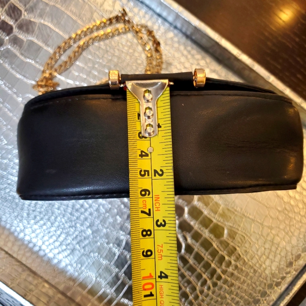 Mini Black Faux Leather Crossbody Bag with Gold Chain - Picture 11 of 11